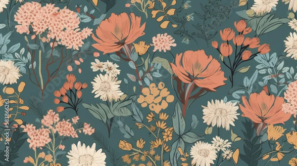 Fototapeta seamless floral pattern with flowers - generative ai