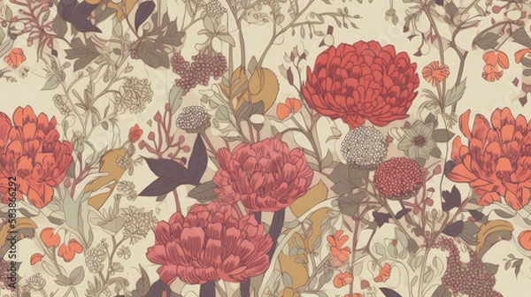 Fototapeta seamless floral pattern with flowers - generative ai