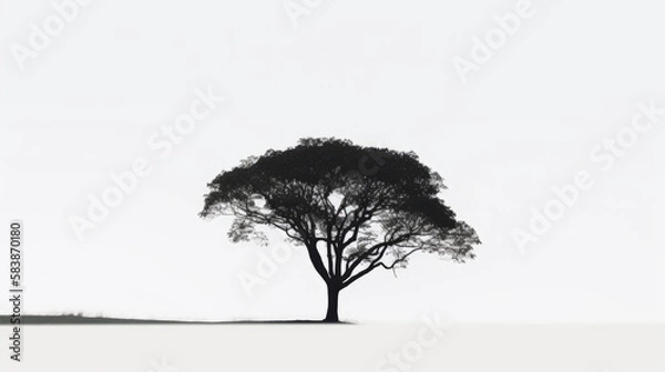 Fototapeta black and white landscape illustration art of a tree silhouette - generative ai