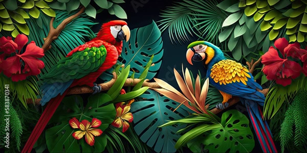 Obraz Macaw parrot bird in tropical rainforest