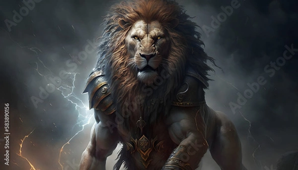 Fototapeta The giant king the strongest lion. Generative AI