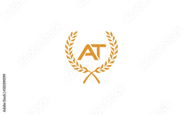 Fototapeta Laurel wreath logo and laurel wreath circle leaf icon design with letters. Laurel wreath leaf circle favicon and icon