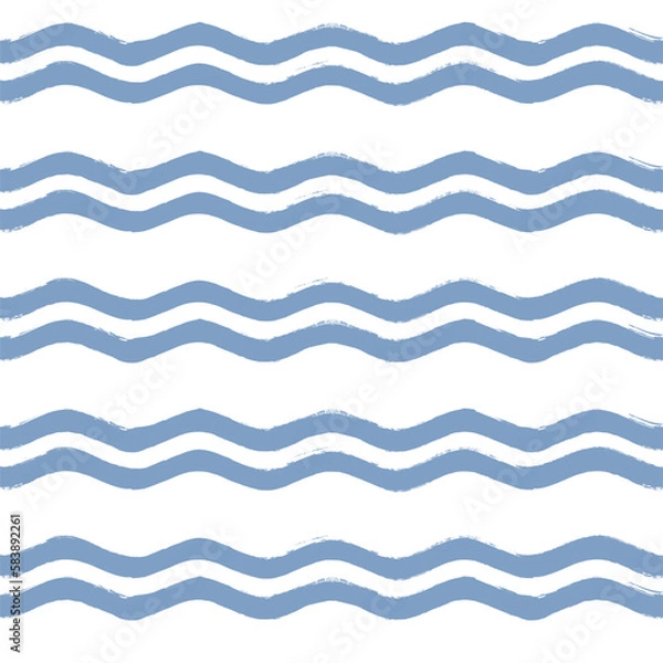 Fototapeta Seamless Wave Pattern, Hand drawn water sea vector background. Wavy beach print, curly grunge paint lines, watercolor stripes