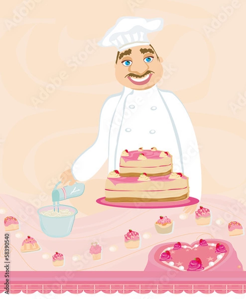 Fototapeta chef preparing a cake