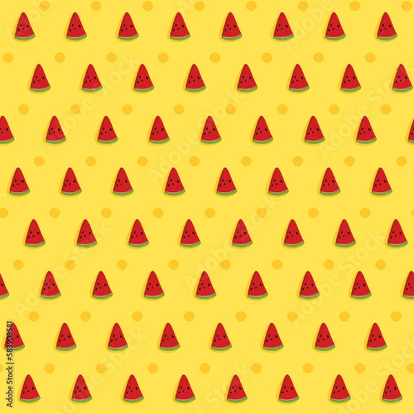Fototapeta seamless pattern with red slice watermellon on yellow background.