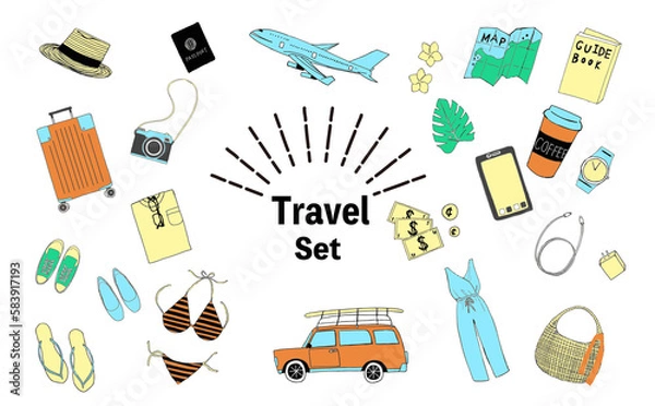 Obraz かわいい旅行セットのイラスト