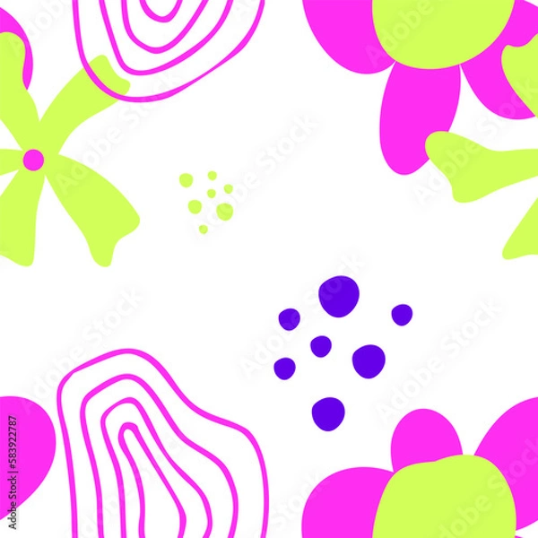 Fototapeta Abstract summer seamless pattern with flowers. Geometry simple floral background