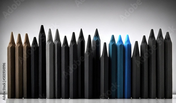 Obraz  a row of pencils sitting next to each other on a table.  generative ai