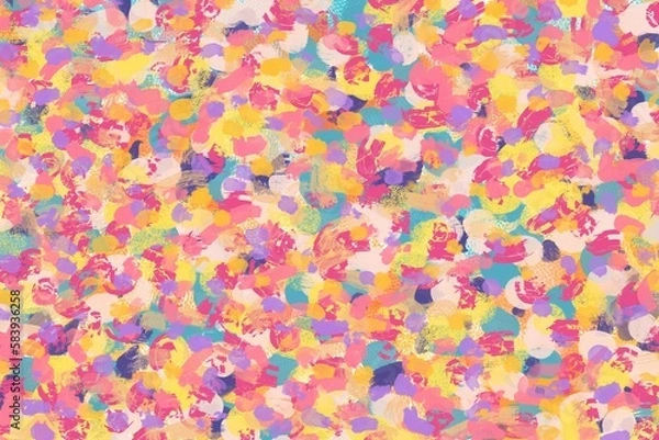 Fototapeta 油絵マルチカラー抽象アート背景）ピンク・黄色・紫のカラフルでモダンな筆跡