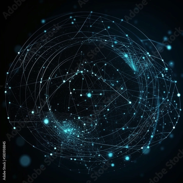 Fototapeta Connected Dots and Lines: Exploring the Concept of AI Technology and Digital Data Flow Motion(ai generated)