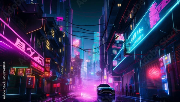 Fototapeta futuristic cyberpunk avenue, Generative AI