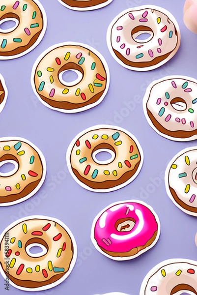 Obraz Colorful Donuts Flat Lay On A Plain Color Background created with generative ai technology