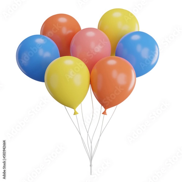 Fototapeta 3d render of balloons with confetti flying.