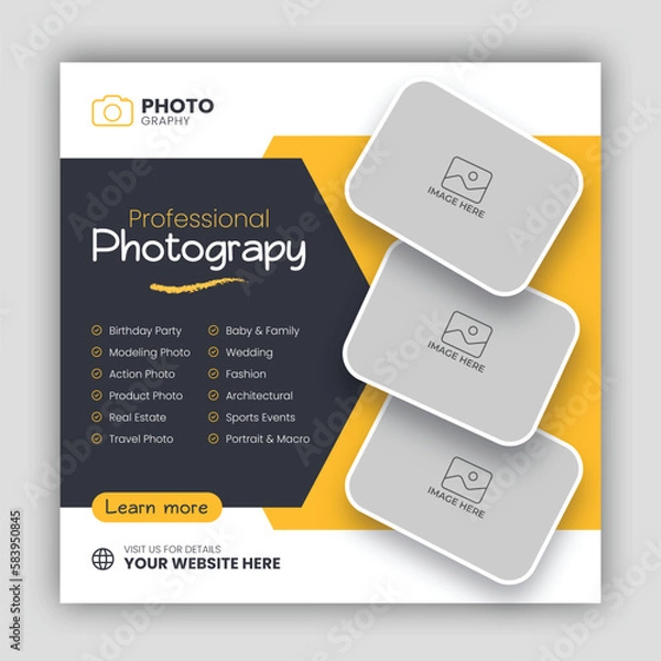 Fototapeta Digital photography services social media post template and web banner