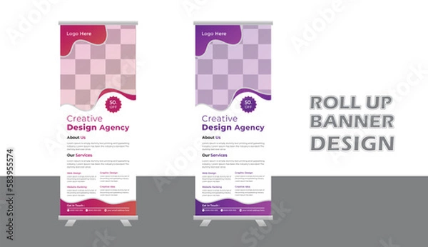 Fototapeta Modern Business Roll-up banner design template, vertical, abstract background, pull-up design, modern x-banner, rectangle size. Stock vector. EPS