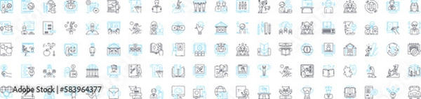 Fototapeta Modern education vector line icons set. Modern, Education, Technology, Online, Interactive, Learning, Digital illustration outline concept symbols and signs