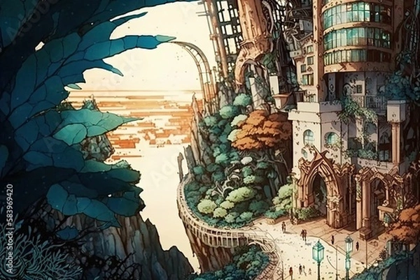 Obraz Amazing Anime watercolored pencil environmental. Generative AI.