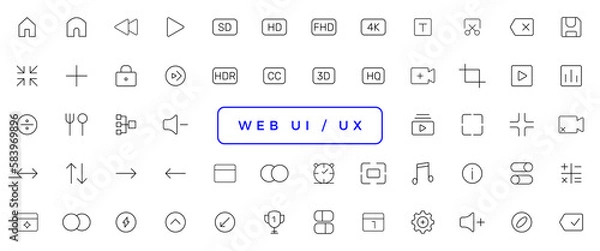 Fototapeta Set of outline ui and ux icons. Minimalist thin linear web icon set