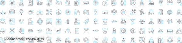 Fototapeta Air transport vector line icons set. Aviation, Airlines, Airway, Concord, Airliner, Jets, Jetset illustration outline concept symbols and signs