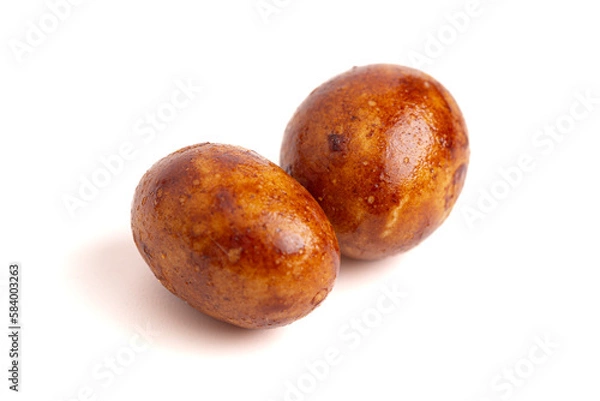 Fototapeta Japaneese Peanuts Coated in Crunchy Rice Cracker and Soy Sauce Isolated on White Background