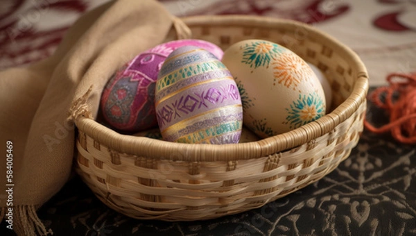 Fototapeta easter eggs in basket, Generative AI