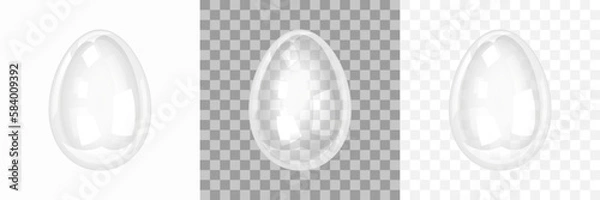 Obraz Easter egg. Crystal glass egg isolated on transparent and white white background. Clear transparent object for holiday design. Realistic 3D vector illustration