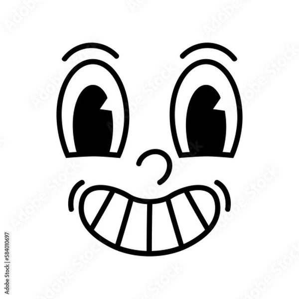 Obraz Face for creator of cartoon retro mascot, logo and branding. Monochrome comic happy smiles. Eye and mouth elements. Vintage style 30s, 40s, 50s old animation. Clipart is isolated on a white background