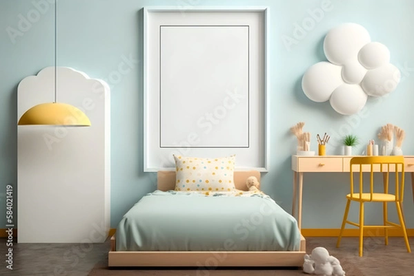 Fototapeta Sleek and Stylish Kid's Room Poster Frame Mockup, 3D Rendering