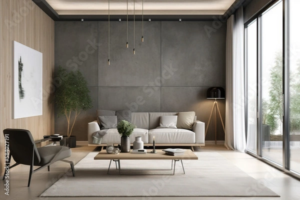 Obraz modern living room with sofa and marble and lights
