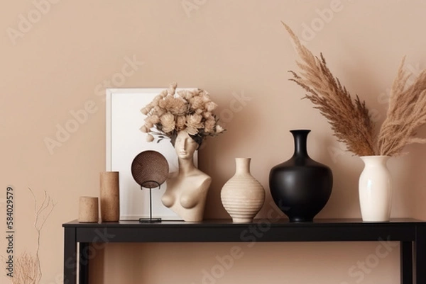 Obraz still life with a candle and a book and plants in front of a wall