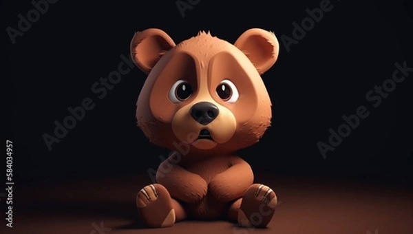 Obraz cute 3D brown teddy bear, Generative AI