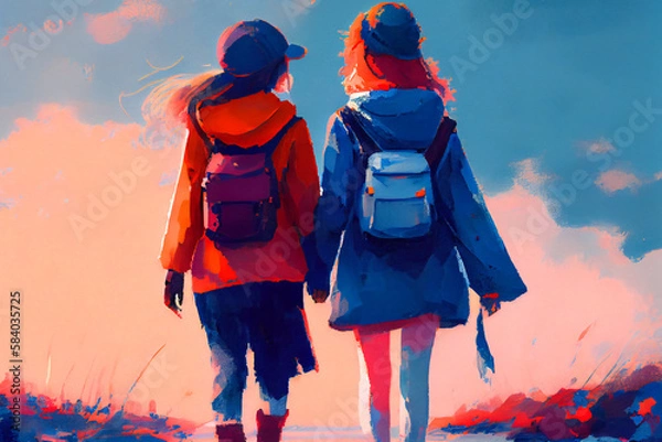 Obraz Friendship illustration. Love and friends. Empathy concept. Ai generative