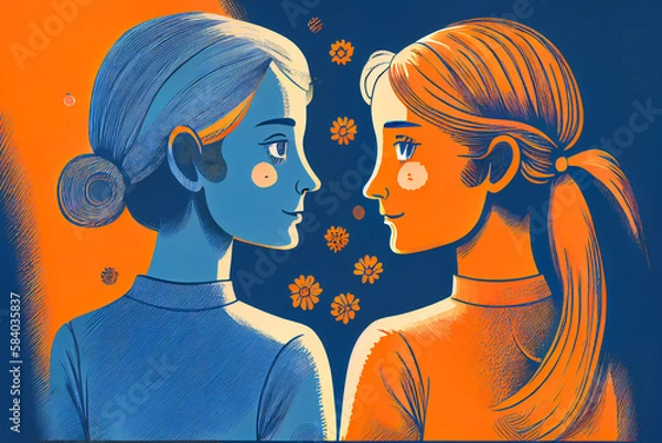 Obraz Friendship illustration. Love and friends. Empathy concept. Ai generative