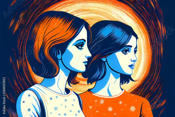 Obraz Friendship illustration. Love and friends. Empathy concept. Ai generative