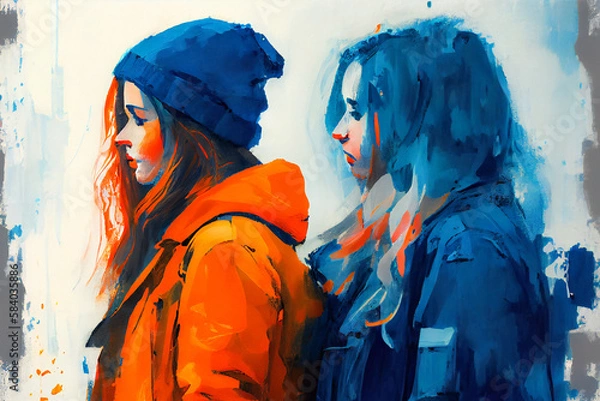 Obraz Friendship illustration. Love and friends. Empathy concept. Ai generative