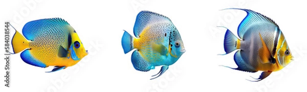 Fototapeta Collection of colorful fish on a transparent or white background