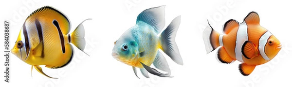 Fototapeta Collection of colorful fish on a transparent or white background