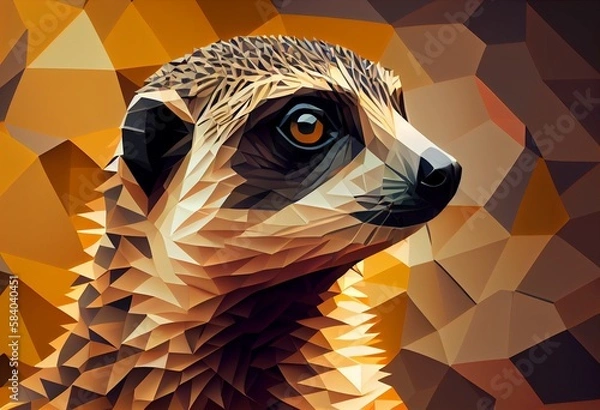 Fototapeta Portrait of a Meerkat in low polygon style, geometric design. Generative AI.