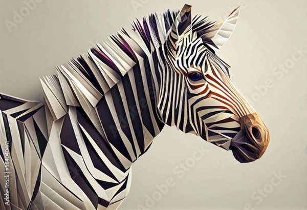 Fototapeta Zebra close up portrait in low polygon style, geometric design. Generative AI.