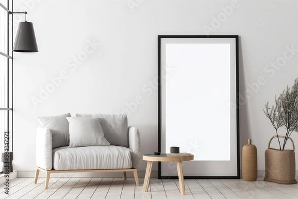 Obraz Empty Frame Mockup in Scandinavian style room. Illustration Generative AI
