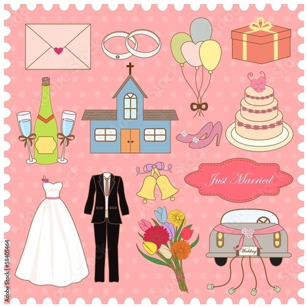 Fototapeta Wedding Icons Vector Collection