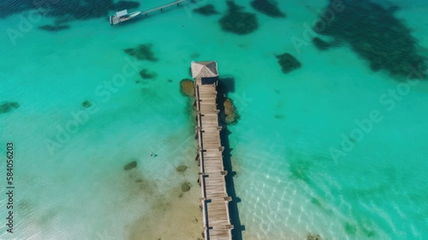 Fototapeta Aerial view of tropical wooden pier  Illustration AI Generative