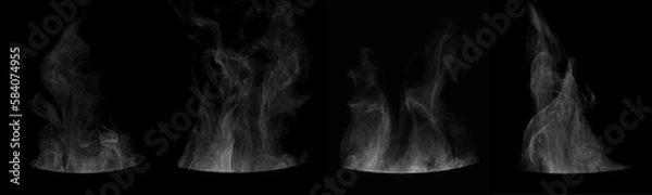 Fototapeta Set of steam from round dishes - pots, mugs or cups isolated on black background