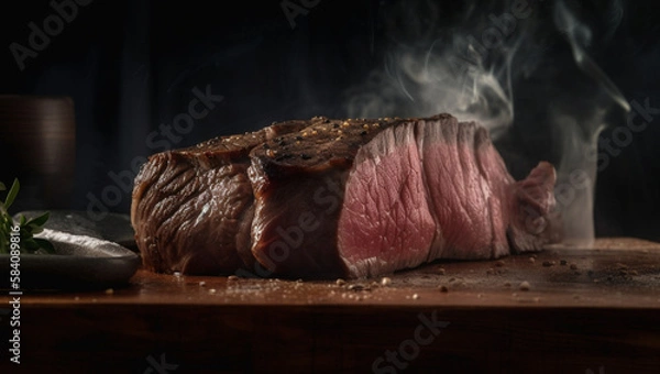 Fototapeta image of a perfectly cooked medium-rare steak, Generative AI