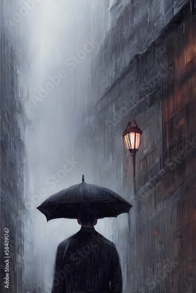 Obraz Man Walking in The Rain