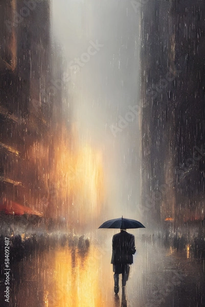 Obraz Man Walking in The Rain