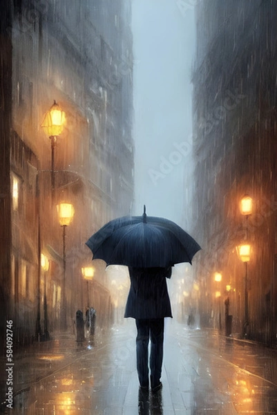 Obraz Man Walking in The Rain