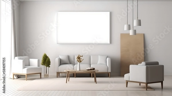 Fototapeta Canvas mockup 3d living room render (ai generated)