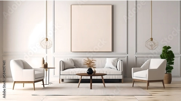 Fototapeta Canvas mockup 3d living room render (ai generated)