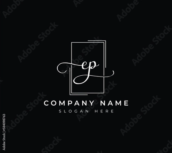 Fototapeta The flat abstract initial letter EP logo icon incorporates two abstract shapes in the black-and-white creative process.